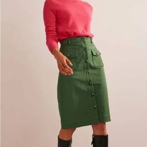 Boden Green Button-Front Pencil Skirt